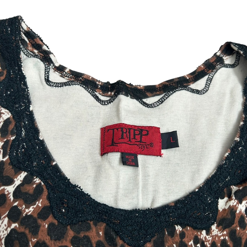 Tripp NYC Leopard Print Tank Top Lace Trim Large Grunge Rock Punk Rave Cyber 90s - Picture 3 of 6